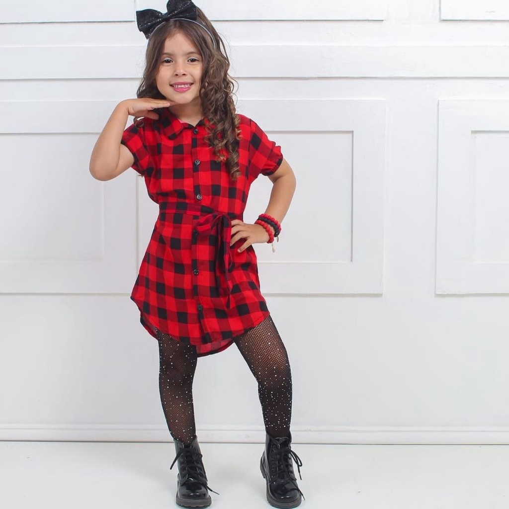 Vestido Infantil Feminino Infanti Ursinhas Xadrez Vermelho Collab