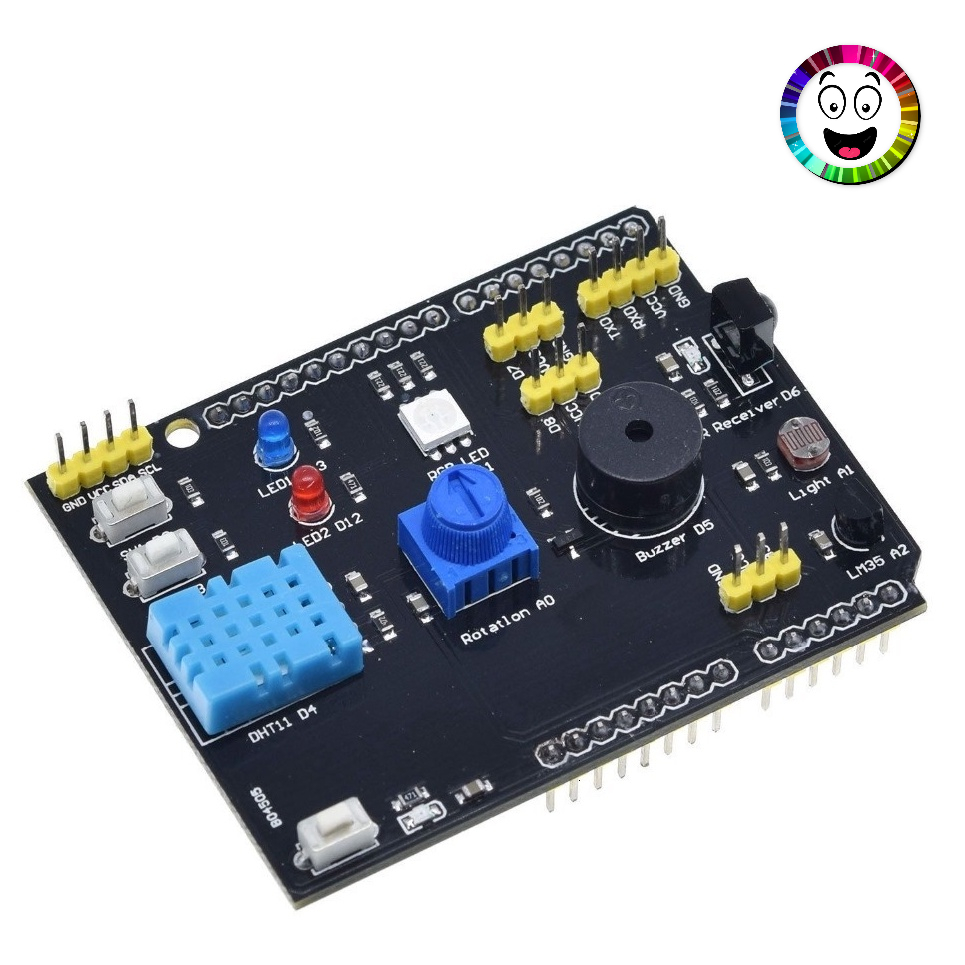 Placa de Expanção Multifuncional para Arduíno com Sensor de Temperatura e Umidade RGB LDR Leds Buzzer Receptor IR Botões LM35Z Potenciômetro I2C