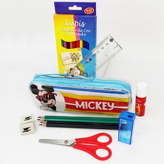 Kit Material Escolar Kawaii Menino Estojo Completo Mickey Disney Barato VMP