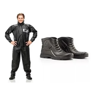 Kit Capa De Chuva Moto Pvc + Bota Pantaneiro Imp Motoqueiro