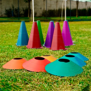 Kit 5 Cones + 5 chapéus chinês coloridos para Ensinar Cores Treino Velocidade Agilidade Futebol