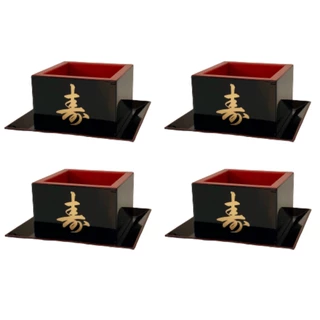 Kit Jogo 4 Copos Sake Saque Massu Grande Ideograma Japonês 150ml Preto
