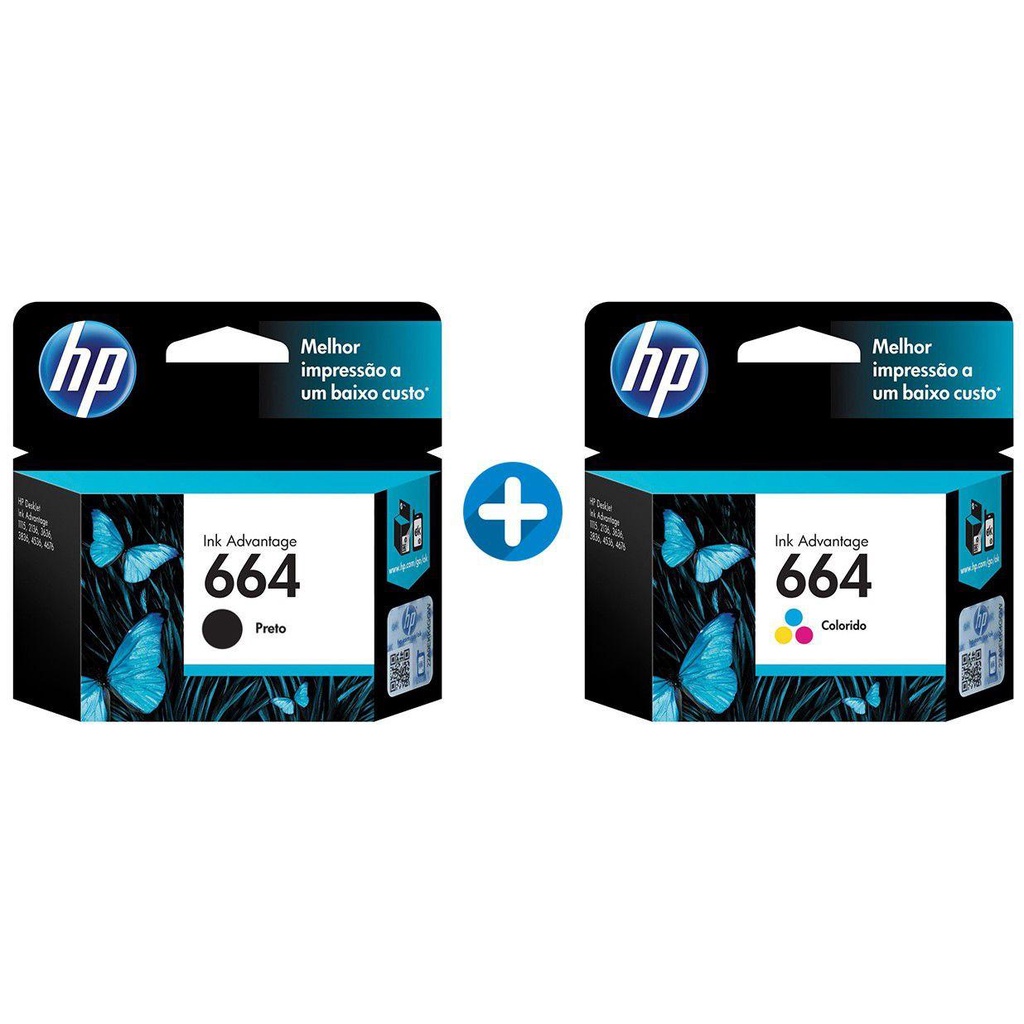 Kit Cartucho 664 Preto e Colorido HP DeskJet Ink Advantage 1115 2136 3636 3836 4536 4676