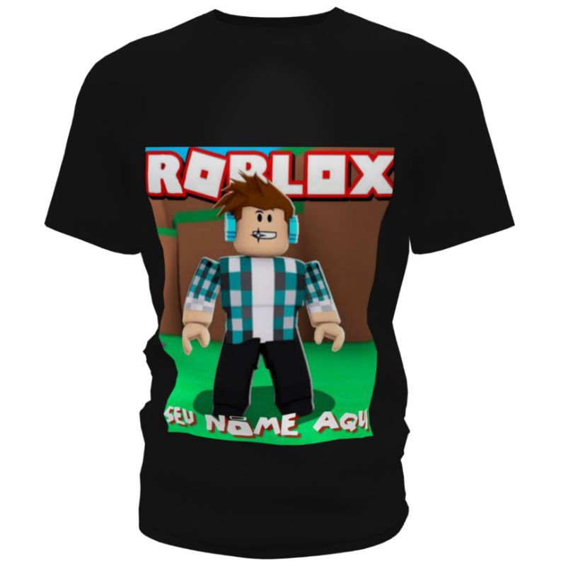 Camiseta preta infantil menino roblox personalizada