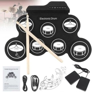 Bateria Eletrônica Digital Tipo Tambor De Silicone Tamanho Compacto Usb Com 7 Pedais Para Iniciantes / Crianças
