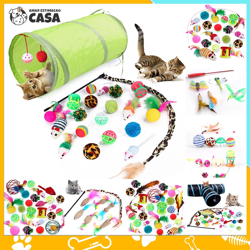 Conjunto De Brinquedos Para Gatos De Estimação 21 Peças Canal Engraçado Bastão De Pelúcia Mouse Várias Combinações Túnel De Gato
