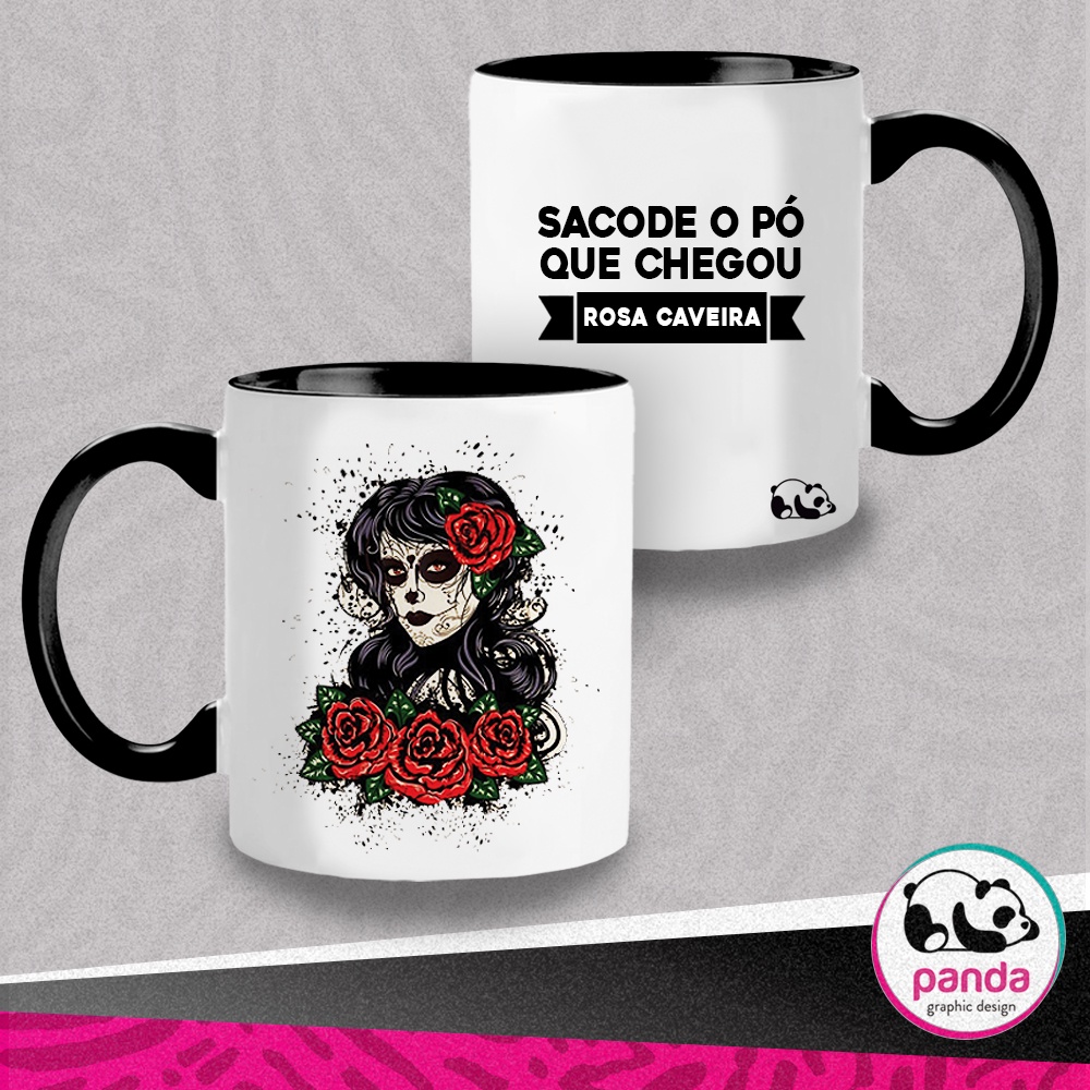 Caneca Preta Personalizada Rosa Caveira Melhor Qualidade!!!