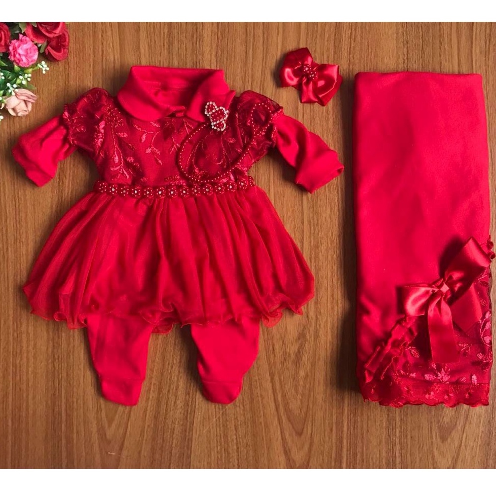 Kit Saída Maternidade Vermelha Luxo Bordô Menina 5 peças para Enxoval ...