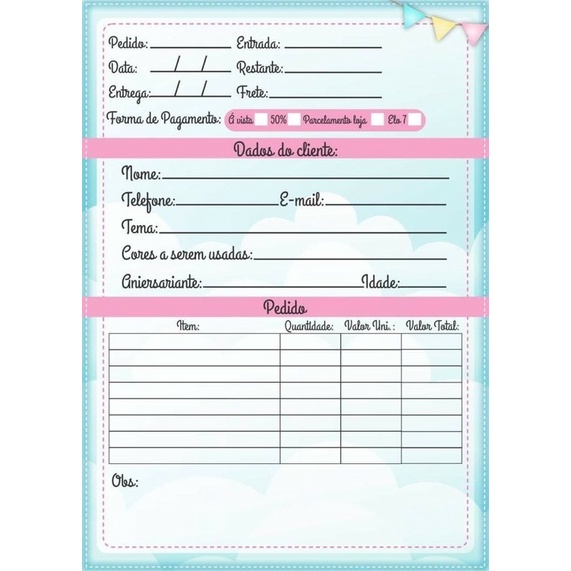 Folha de pedidos