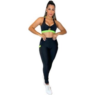 Conjunto Top e Calça Fitness Academia Com Bolso