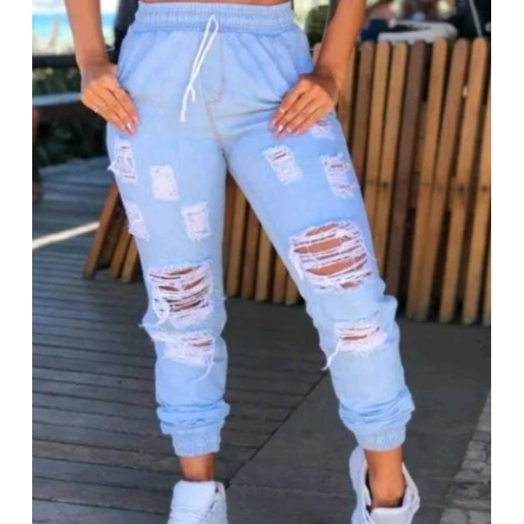 Calça jeans sale jogger rasgada