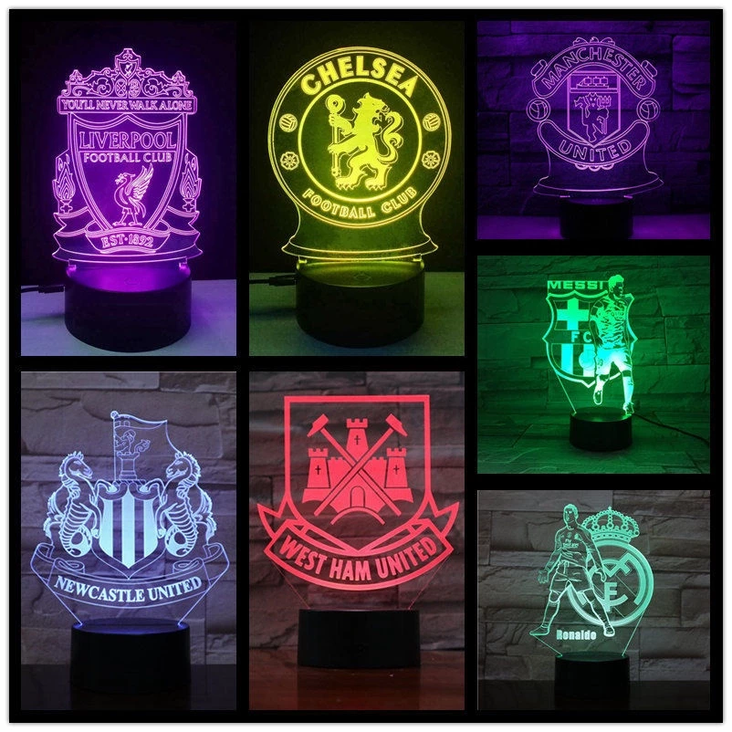 Liverpool Chelsea Manchester Arsenal 3D Night Light FA Football Club Bedside Table Lamp Bedroom Decor Gift for Boys Luz noturna