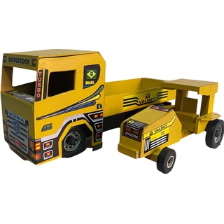 Brinquedos caminhão carretinha com trator em madeira mdf infantil