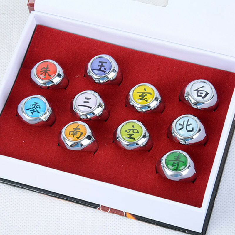 10 Pcs Naruto Rings Set Novo Em Caixa Akatsuki Cosplay Conjunto De