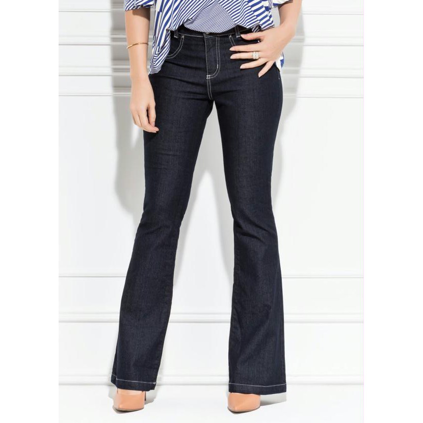 Calça Flare Jeans Escuro Feminina Moda elegante Roupas feminina Moda Casual