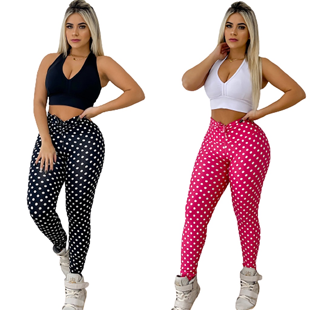 Roupa De Academia Moda Feminina Leg De Cordão Poa + Top Com Bojo