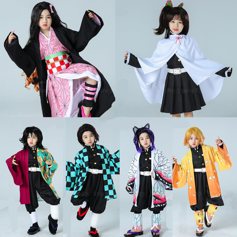 2023-demônio Slayer Kimetsu No Yaiba Tanjirou Kamado Cosplay Fantasia  Kimono Cloak Halloween Party Anime Roupas Uniforme Set-1