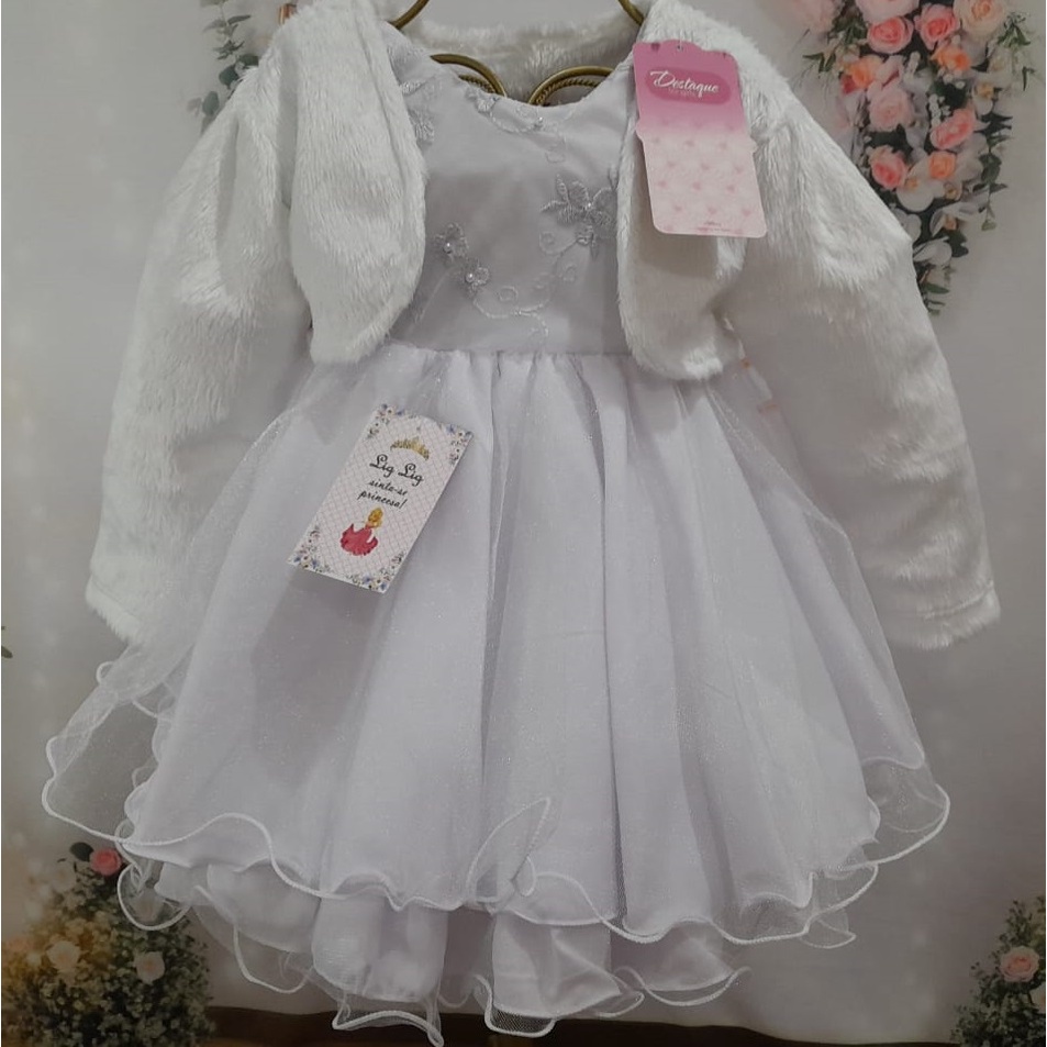 Vestido Luxo Bebê Princesa Tule Bordado Batizado Daminha