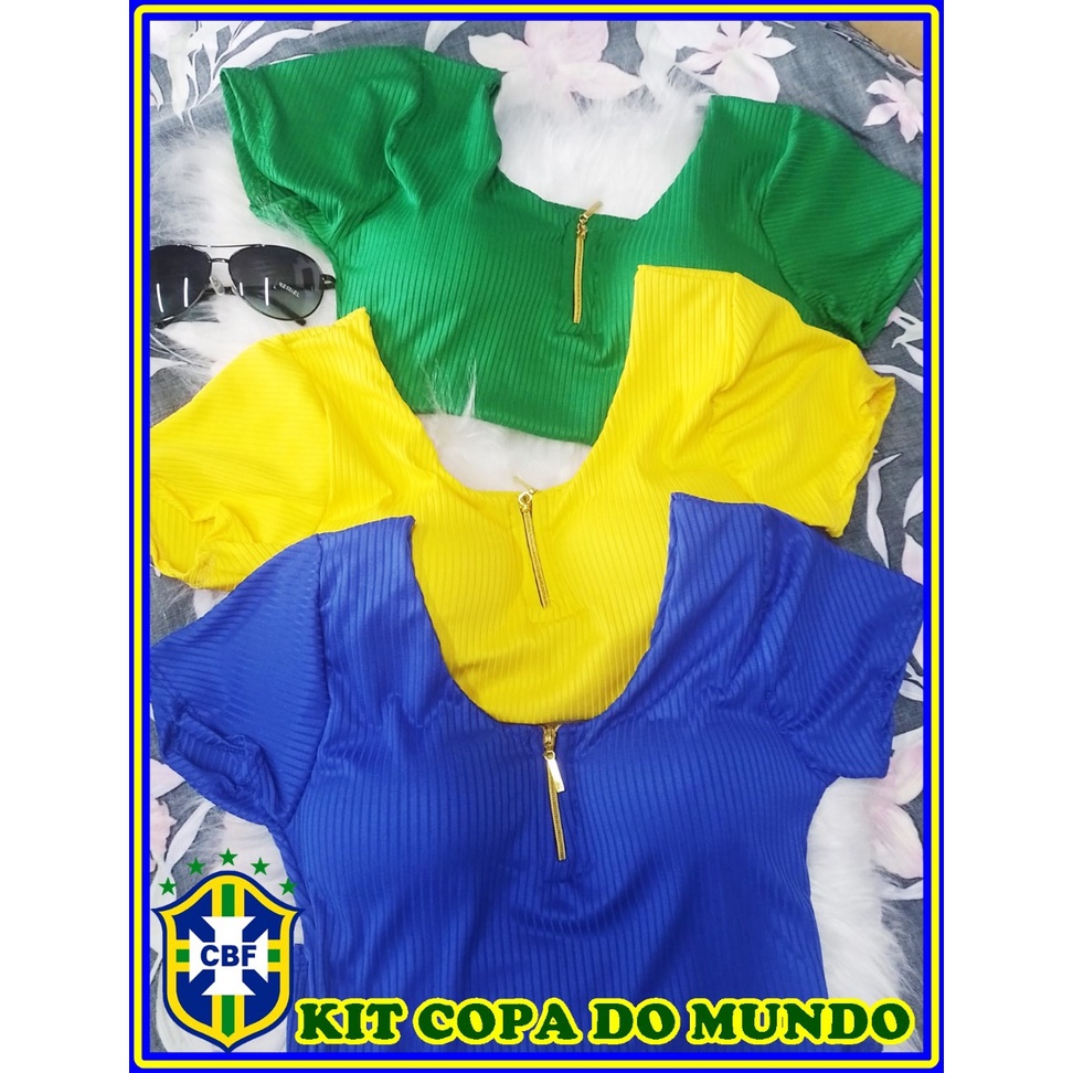 Kit Copa Do Mundo Body Cores Do Brasil Decote Ziper Manguinha Shopee Brasil