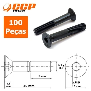 Parafuso Allen Aço Liga Cabeça Chata M5 x 40 mm - 100 Peças