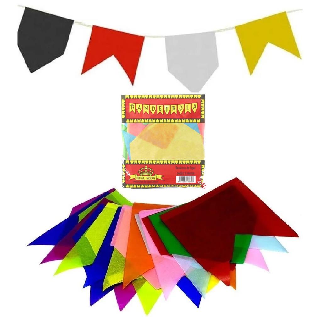 Bandeirinha Festa Junina Colorida Papel Seda com 10 Metros | Shopee Brasil