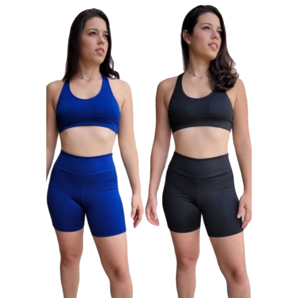 Kit 2 Bermudas Legging Feminina Cós Alto Suplex Grossa Lisa Cintura