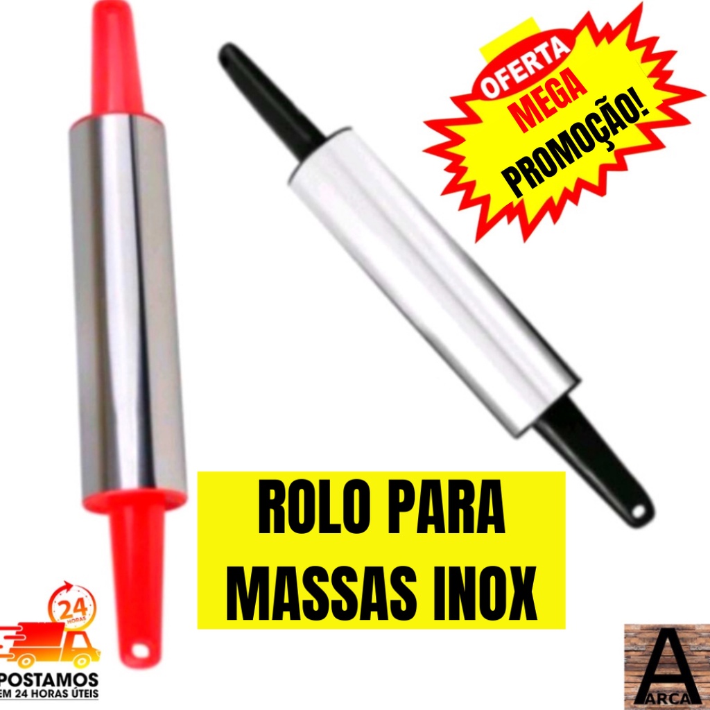 Pau de macarrão Rolo De Massa Aço Inox 37.5 cm Profissional Pau De Macarrão  | Shopee Brasil