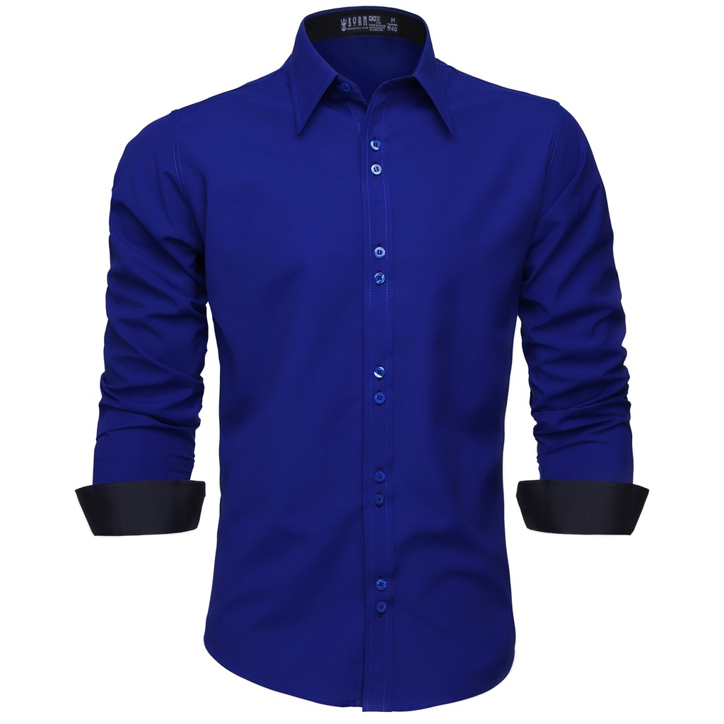 Camisa Social em Algodão e Microfibra Slim Fit Azul Royal