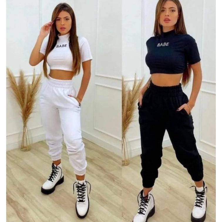 Calça Moletom Jogger Cós Alto - Gringa do Brás