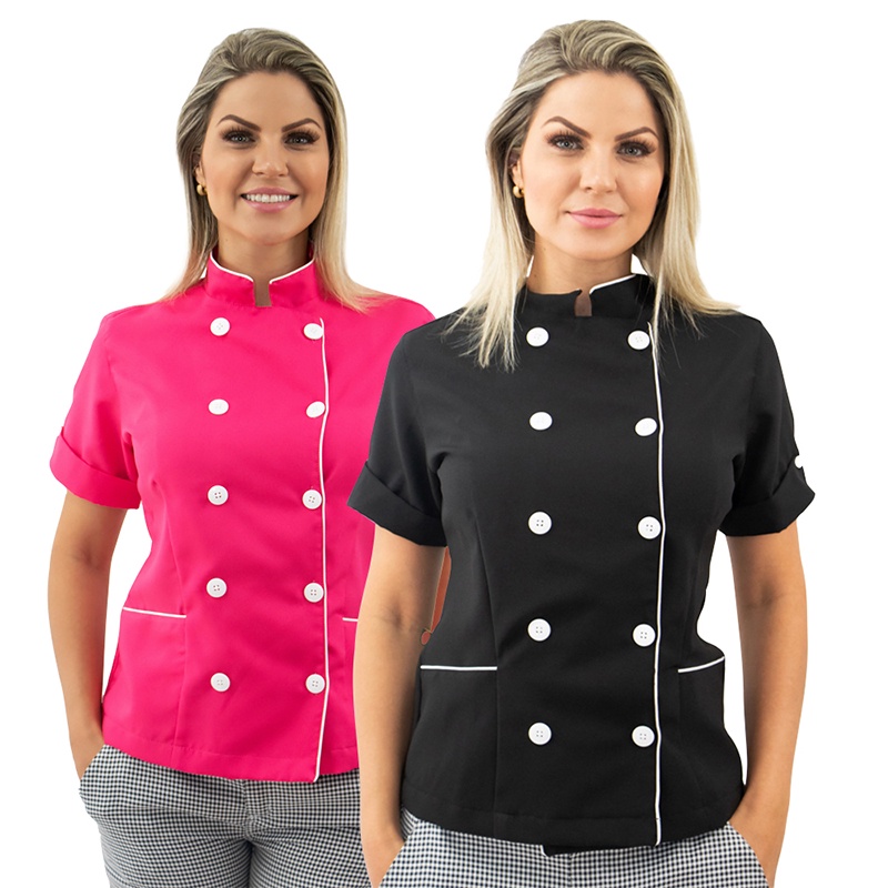 Kit Dolma Chef Manga Longa Feminina Xadrez + Chapéu Chef Cozinheiro Mestre  Branco/Xadrez - Casa dos Uniformes