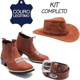 Kit Bota Botina Masculino Butina Chapeu Roça Peão Texana Country