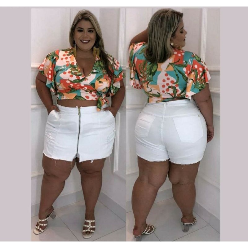 Short saia branco plus sales size