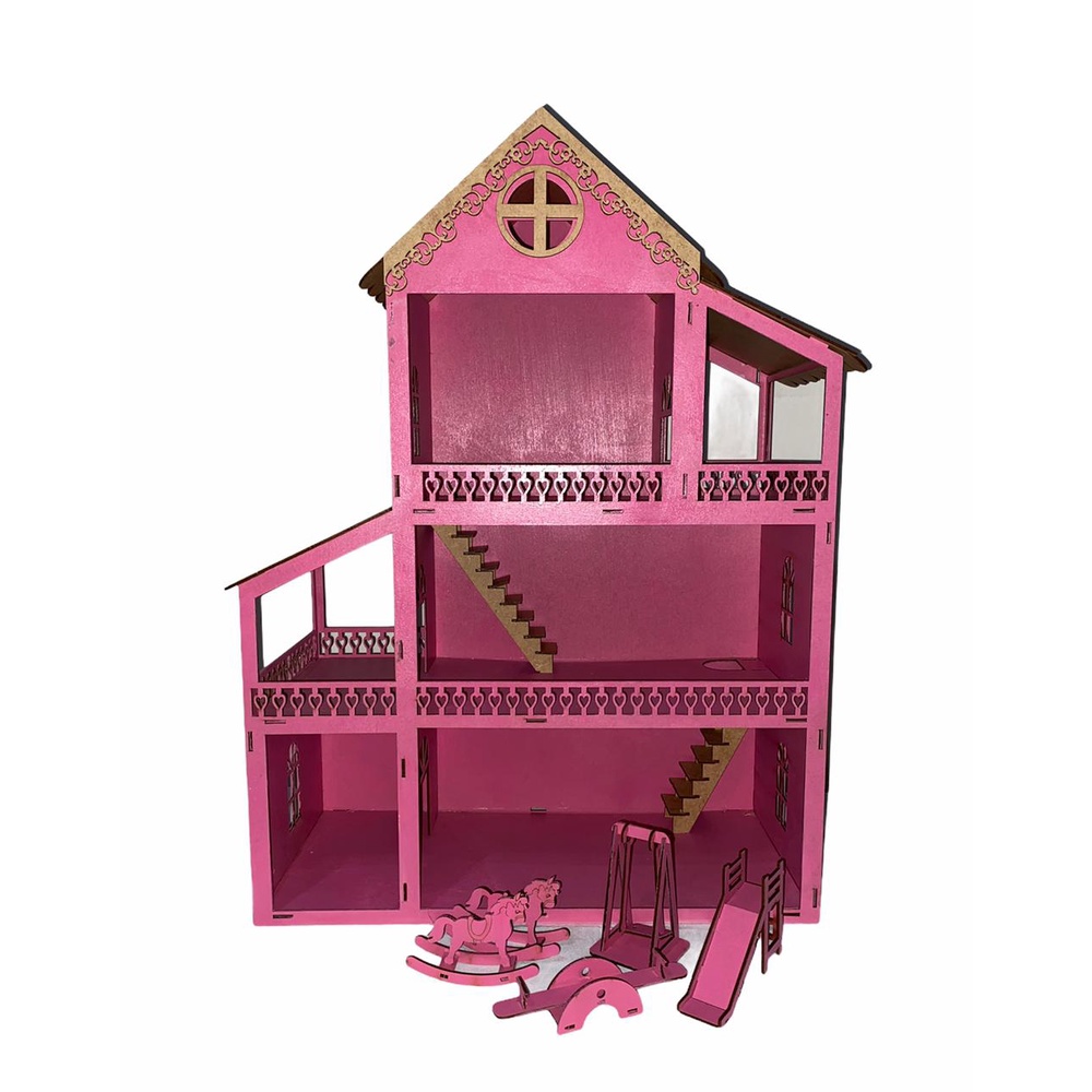 Novo Casa Casinha Para Barbie/polly/lol 60cm Mdf Com Brinde