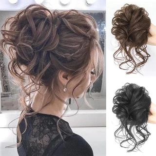 Extensão De Cabelo/Aplique Sintético/Ondulado/Bun Com Elástico Preto Para Rabo De Cavalo