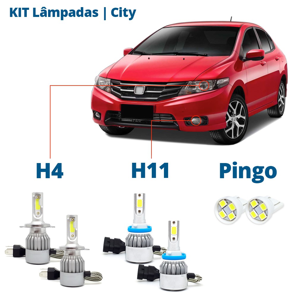 Kit Lampadas Honda City 2009 2010 2011 2012 2013 2014 H4 H11 T10 Pingo ...
