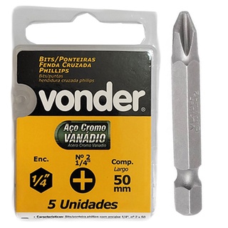 5 Pontas Bit Philips Ph2 Parafusadeira Aço Cromo Vanádio Vonder