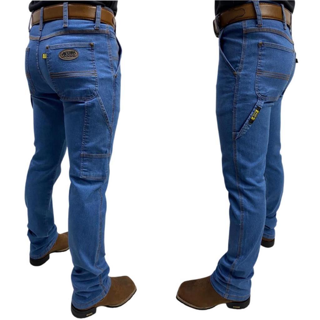 Calça Jeans Country Masculina Terra de Rodeio Original Barra Reta Carpinteira Delavê Ref:052DV