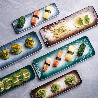 Placa Nórdica Japonesa Retangular De Barra Longa De Lanche De Cerâmica Prato De Alimento Ocidental Influenciadora Criativa Sushi