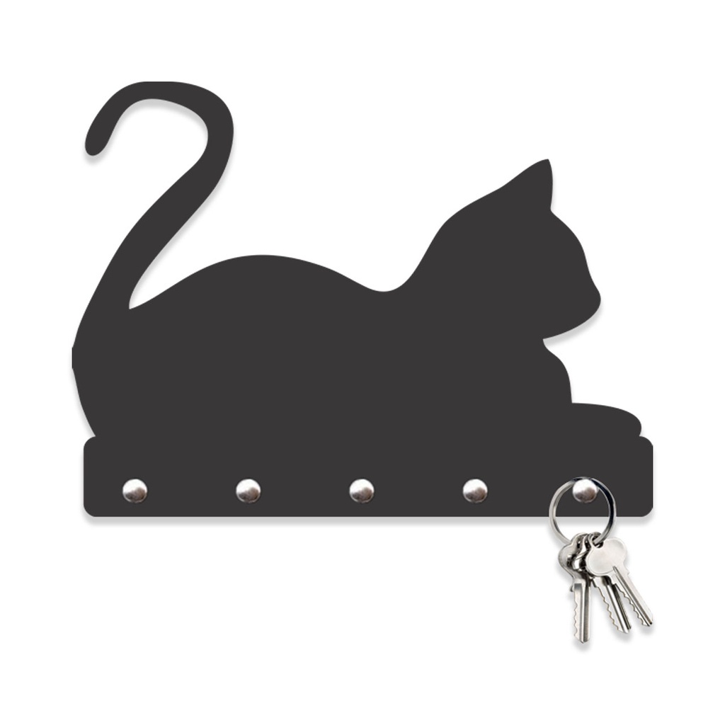 Porta Chaves Porta Chaves Gato Deitado em Mdf Vazado de 3mm Preto Fosco