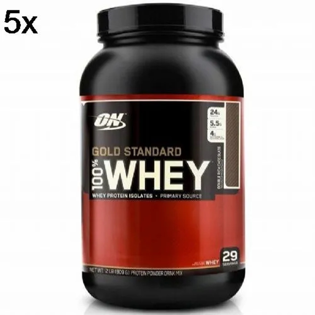 Kit 5X Whey Protein 100% Gold Standard – 909g Double Rich Chocolate – Optimum Nutrition