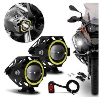 Par Farol Auxiliar Milha Mini 10W Grande U7 U5 30W Led Luz Branco Azul Alta Potencia Angel Eye Alto Baixo Strobo Para Moto Xre300 Nxrbroz125