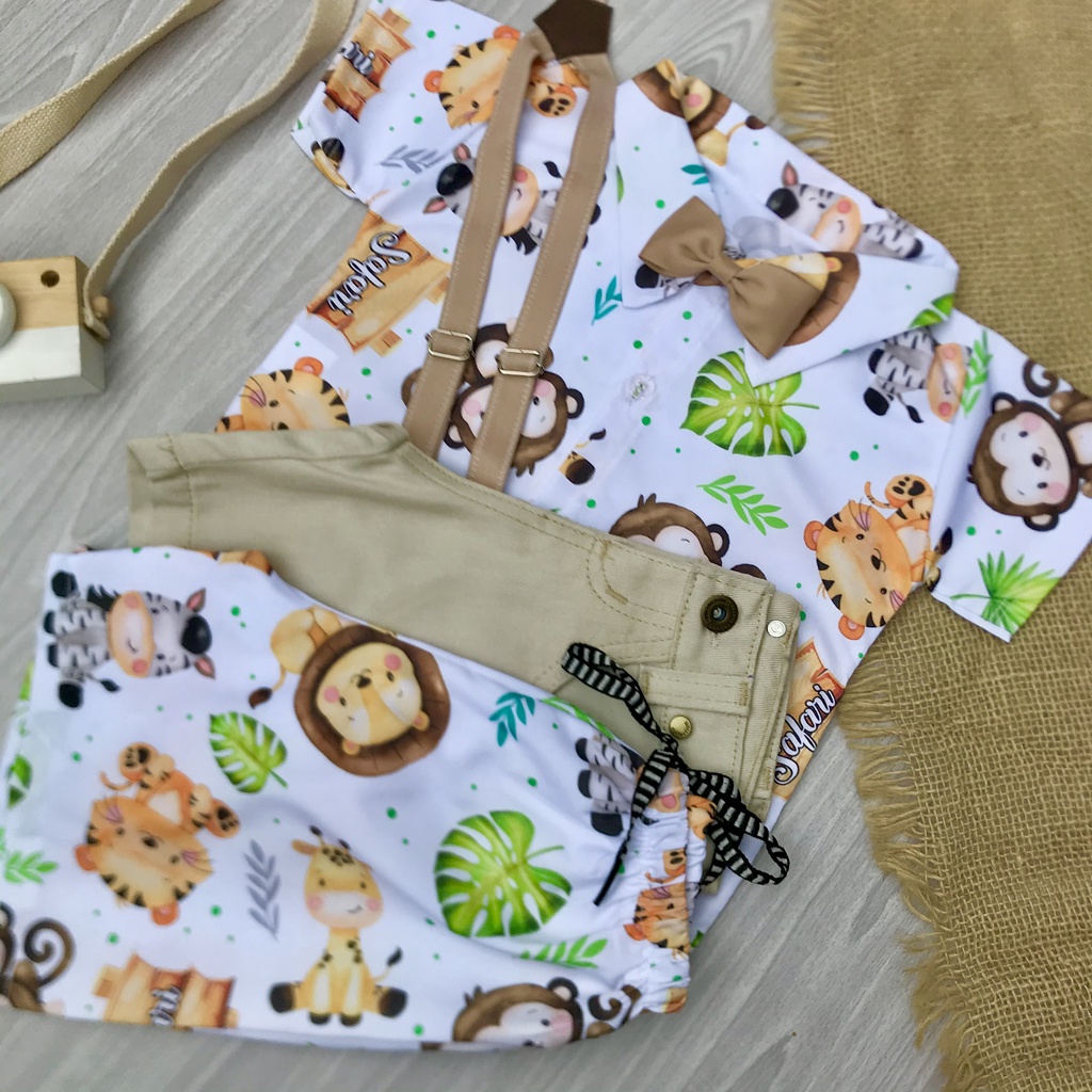 Roupa Safari Menino 5 PEÇAS Conjunto Safari Baby folhas