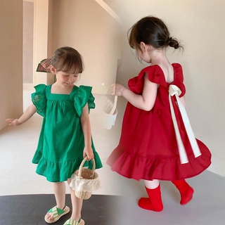 Vestido infantil para meninas, sem mangas, de renda, para o verão, vestido  de princesa, roupas casuais, vestido kawaii, Vermelho, 90