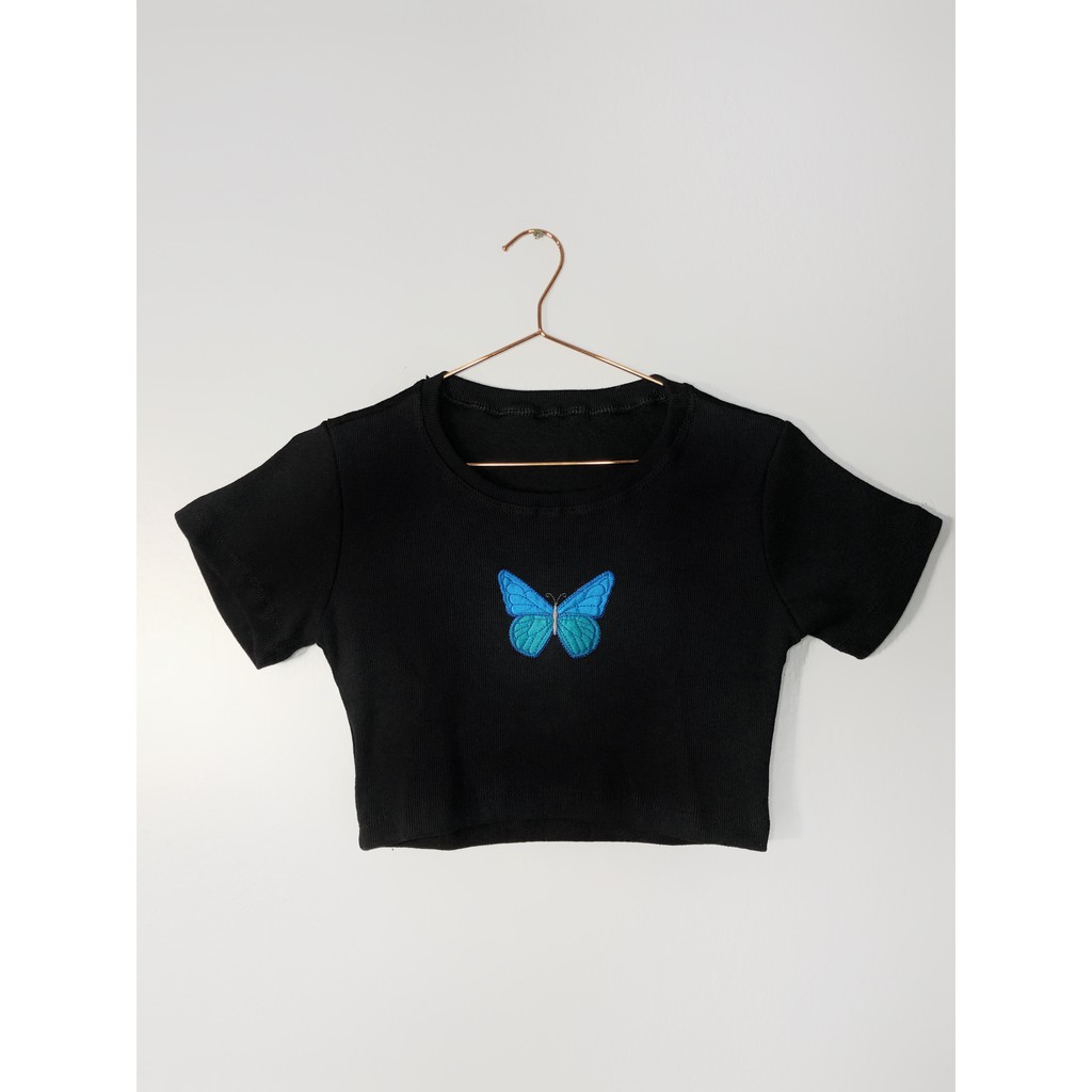 Cropped Borboleta Bordado Tumblr Shein Gringa