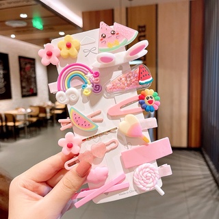 14Pcs/set Kawaii Rainbow Clipes De Pêlo Acrílico Para Bebê Menina Desenho De Frutas Animais Fofos Crianças Grampo BB