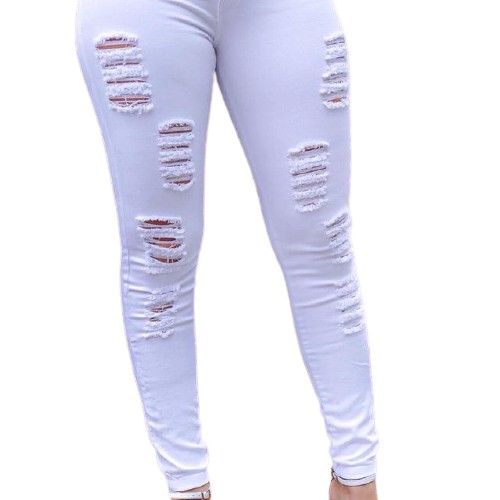 Calça jeans branca feminina hot sale rasgada