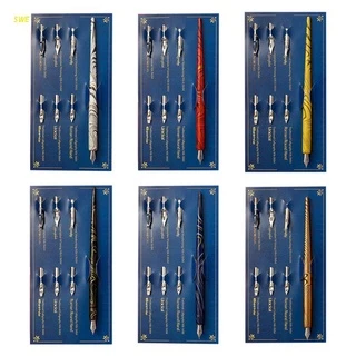 Pena De Mármore Caligrafia Dip Pen Holder Com 6 Nibos Para Lettering Skiching Arte Desenho Kit De Ferramentas De Pintura