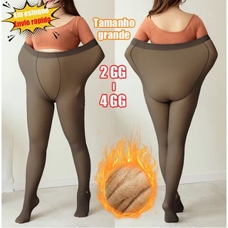 Meia-Calça Térmica Feminina Plus Size De Lã Elástica Translúcido Grosso Tamanho Grande
