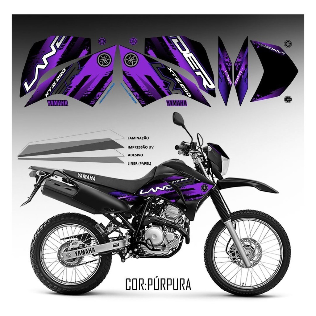 Faixa Lander 250 Adesivo Roxa Para Moto Preta Serve Em Todas