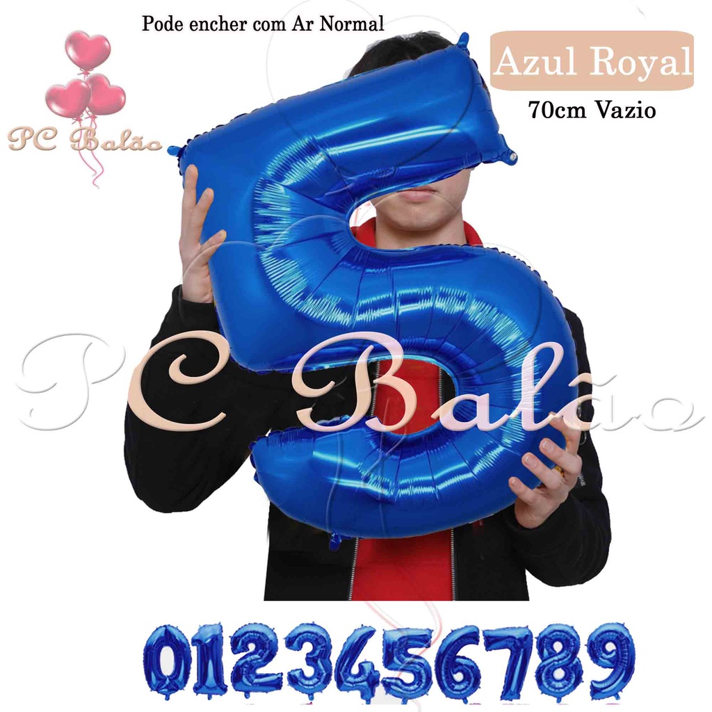 Balão Metalizado Número Pequeno Azul Royal 40cm 16 Polegadas Festa  Decoração